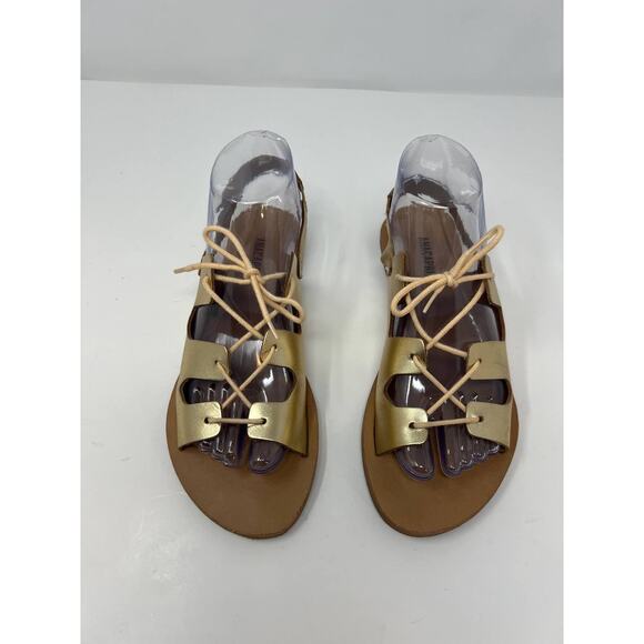 Ana Capri Women's Gladiator Metallic Gold Sandals Flats Size 37 US 6.5 - Picture 2 of 13